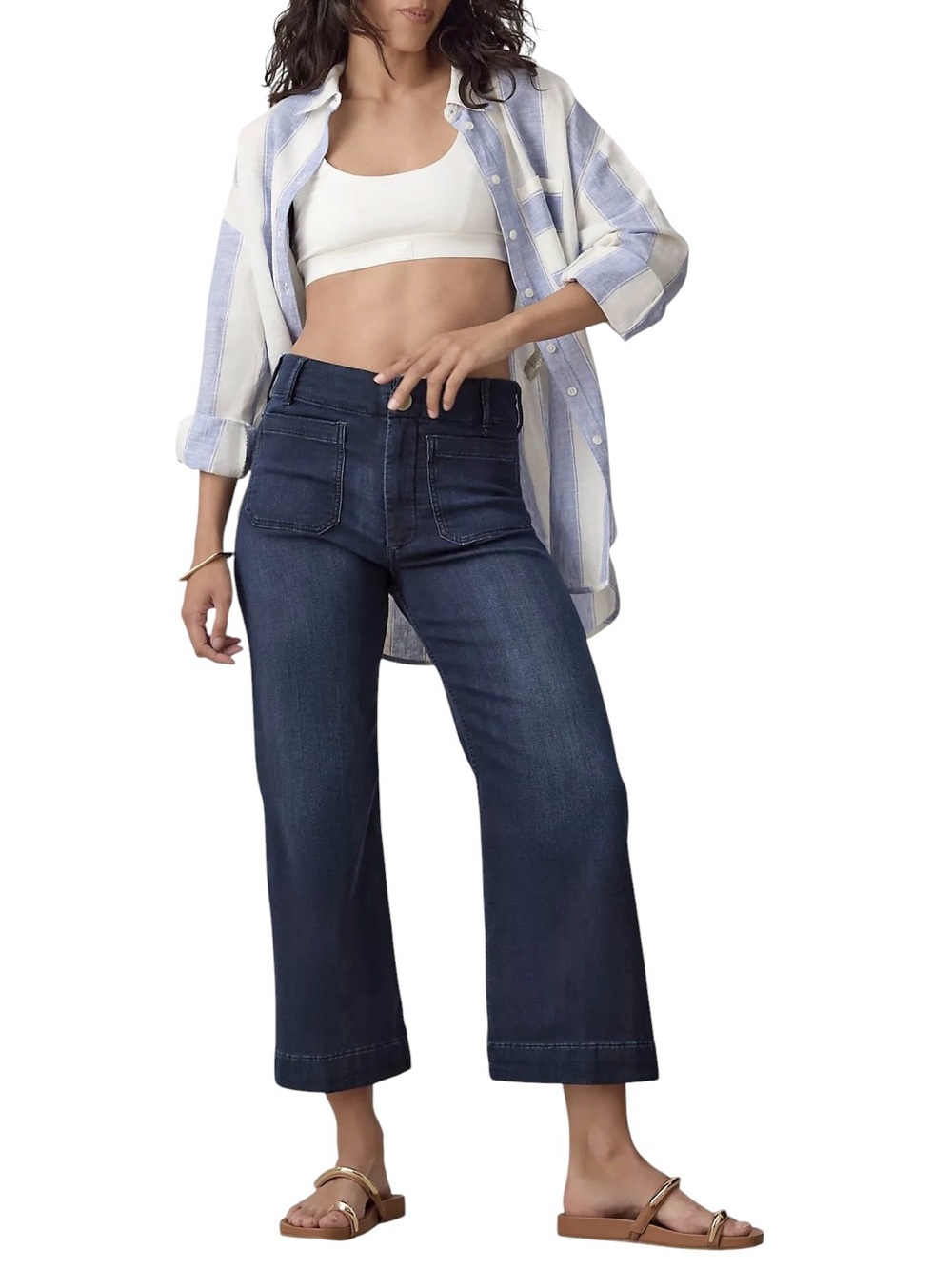 Anthropologie Maeve Colette High-Rise Wide-Leg Cropped Jeans Blue Denim Sz 26
